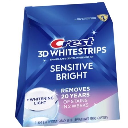 Set of 14 Crest 3D White Sensitive Bright Teeth Whitening Strips, with UV lamp, 6% Concentration, 14-day treatment (30 min)