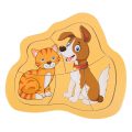 Wooden puzzle with animals, cat and dog, 5 pieces, 15.5 x 14 cm 5-piece wooden puzzle, illustrated with cat and dog models. The pieces fit together easily, with simple movements, making it ideal for the little ones. The game helps children recognize colors, shapes and numbers, associating them with the corresponding names, thus stimulating observation and logical thinking. Features: ✔️ Suitable for girls and boys ✔️ Material: Wood ✔️ Dimensions: 15.5 x 14 cm ⚠️ Warning! Choking hazard – contains small parts. Not recommended for children under 3 years.