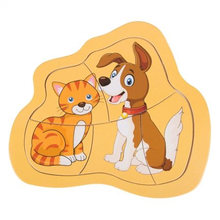 Wooden puzzle with animals, cat and dog, 5 pieces, 15.5 x 14 cm 5-piece wooden puzzle, illustrated with cat and dog models. The pieces fit together easily, with simple movements, making it ideal for the little ones. The game helps children recognize colors, shapes and numbers, associating them with the corresponding names, thus stimulating observation and logical thinking. Features: ✔️ Suitable for girls and boys ✔️ Material: Wood ✔️ Dimensions: 15.5 x 14 cm ⚠️ Warning! Choking hazard – contains small parts. Not recommended for children under 3 years.