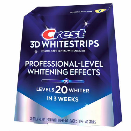 Set of 20x Teeth Whitening Strips, Crest, 3D White, Professional Level Whitening Effects, 10% Concentration, 20-day Treatment, 45 min, Whitening Level 20