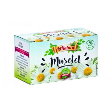 Ingredients: Chamomile flowers (Matricaria chamomilla) Active principles: Volatile oil rich in azulenes and chamazulenes, flavonoids, resins, salicylic acid, phytosterols, chlorogenic acid, camilin, vitamins B1 and C, mineral salts, etc. Benefits of chamomile tea: Supports stomach and intestinal health Reduces gastric acidity Contributes to the proper functioning of the respiratory system Supports skin health Helps relax the nervous system How to use: ✔ Internal use: Prepare an infusion of 1-2 sachets per cup of hot water. Cover and leave for 10-15 minutes. Consume 2-3 cups per day. ✔ External use: Prepare a concentrated infusion of 2-3 sachets per cup of hot water. Use for compresses, gargles or local baths. Warnings: At recommended doses, no adverse effects are known. People allergic to any of the ingredients should use with caution.